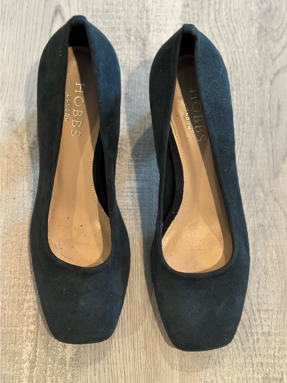 Hobbs London Navy Suede Block Heel Pumps